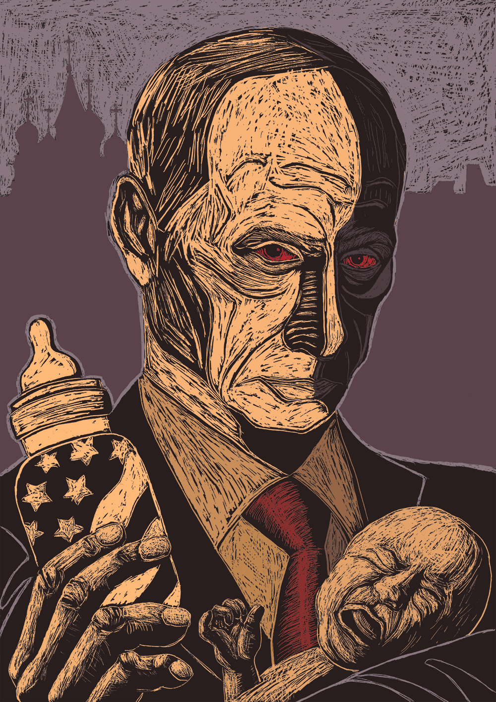 Putin with baby (scratch bord)