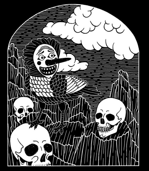 masked birds and skulls